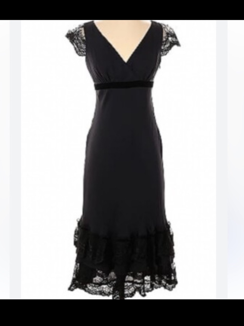 LOFT Black Midi Dress with Lace and Velvet Accents